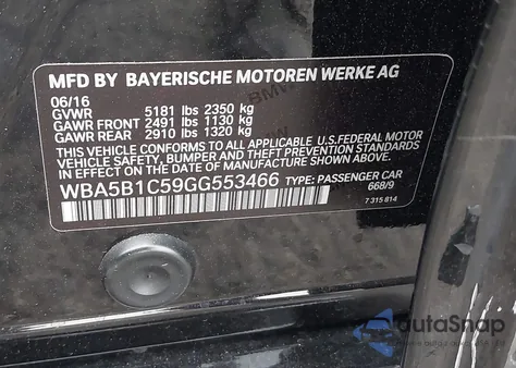 2016 BMW 535I I z USA, uszkodzony, nr VIN WBA5B1C59GG553466